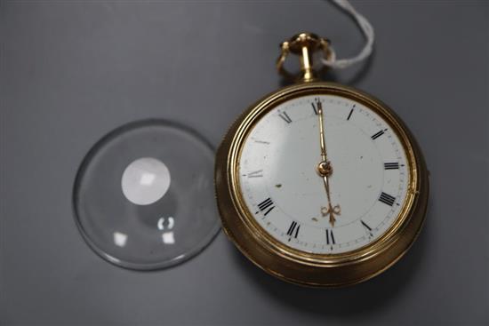 M & T Dutton, London, a George III silver gilt engine-turned pierced pair-cased pocket watch, No. 1516, with repeating movement